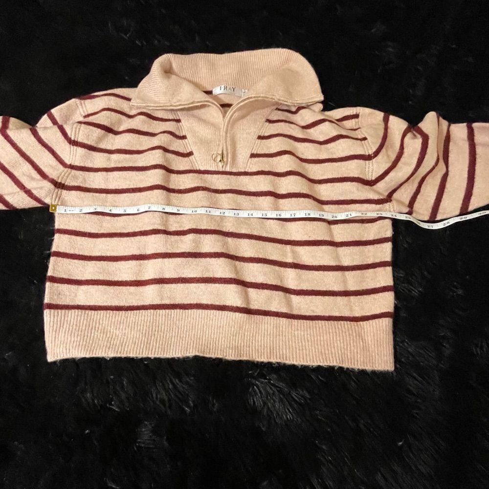Fray Boutique Cropped Pink with Maroon Stripped Cowl Neck Sweater - Picture 3 of 7